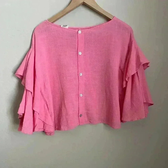Anthropologie Lilka Flutter Sleeve Crop Pink Top Size Small‎ - Picture 4 of 9